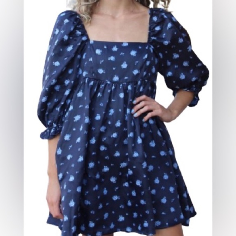 Storia Navy Floral Baby Doll Dress Size Medium